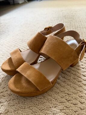 Aerosoles Women’s Suede Platform Sandals in Cognac Brown W7.5